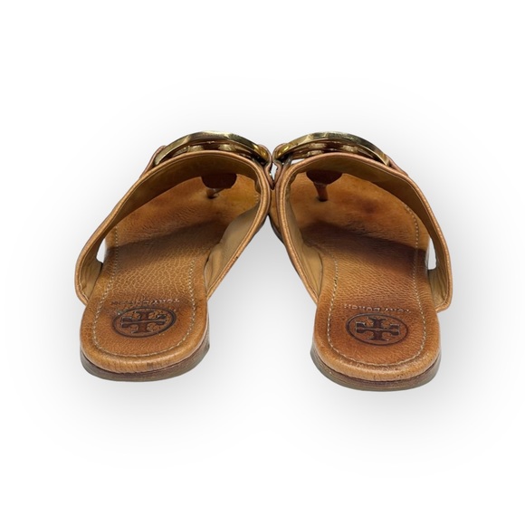 Tory Burch 𐮛 Amanda Double T Reva Thong Sandal 𐮛 Tan Leather 𐮛 Miller 𐮛 8.5 - Picture 6 of 17